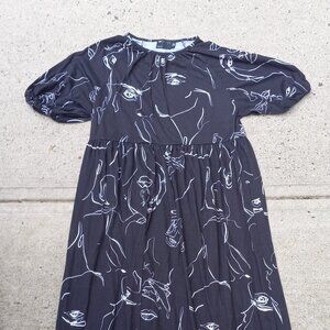 ASOS DESIGN Black & White Dress Midi Smock with Face Graphic Design US (4)